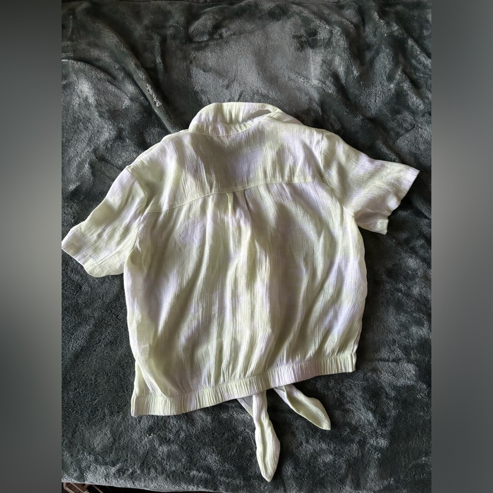 Light green/white button up. See through